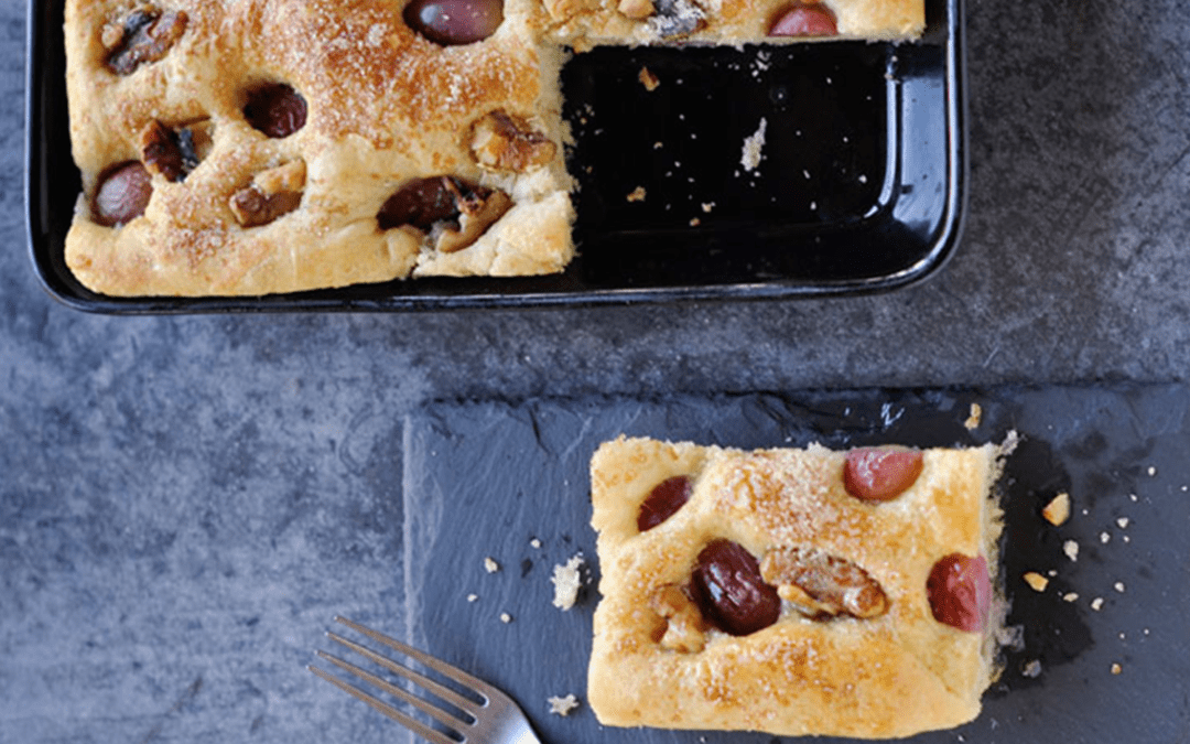Grapeseed Oil Focaccia with Grapes and Walnuts